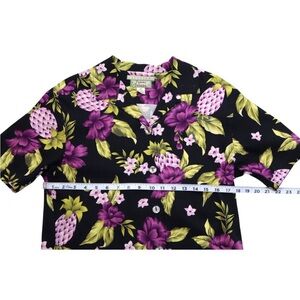 Tommy Bahama Silk Hawaiian Shirt – Black w/ Purple Floral Print – Size XS